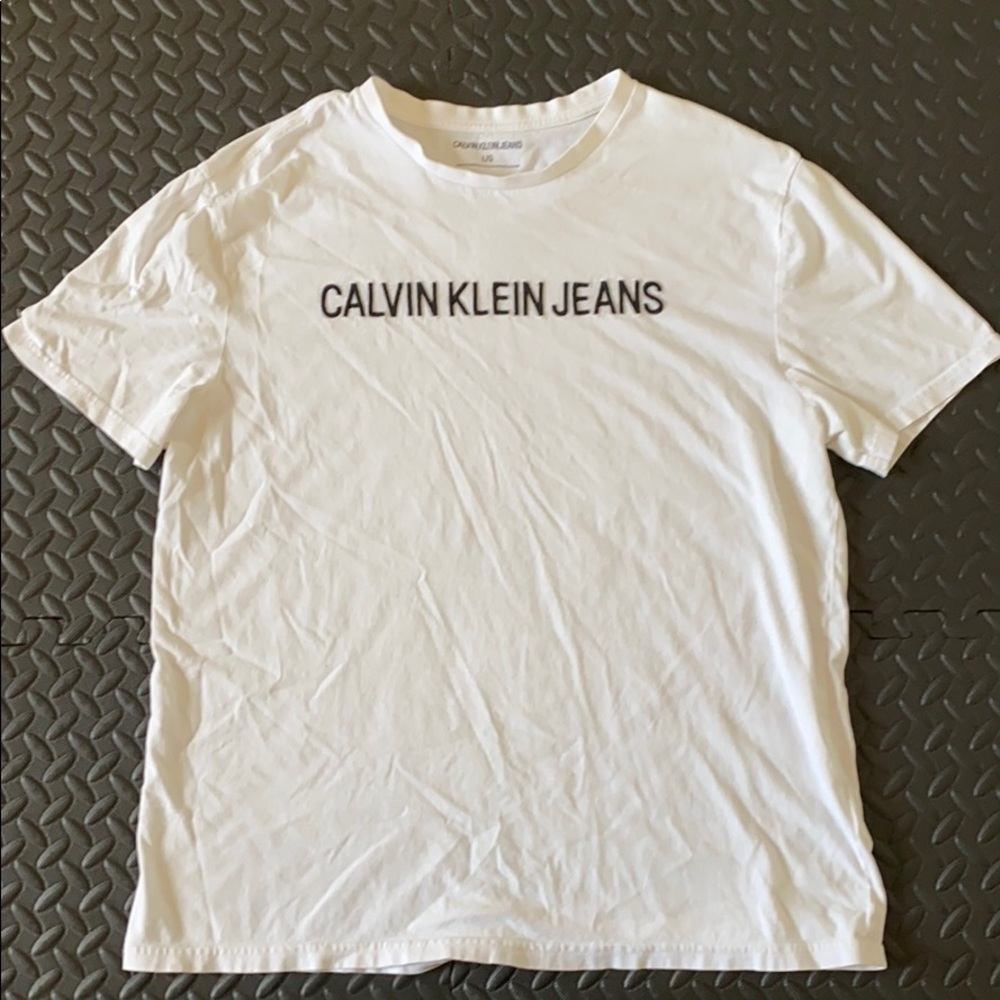 Men's Large White Calvin Klein Jeans Logo T-Shirt